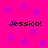Bright pink background with purple stars and four instances of the text "Jessica!" in black pixelated font.