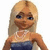 Pixelated blonde female character with blue eyes, pearl necklace, and blue strapless dress, shown in three sequential poses with slight head and eye movement.