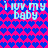 Pixelated text 'i lov my baby' repeated over a heart-patterned background with shifting blue and purple hues.