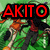 Pixelated image with red text 'AKITO' and 'AGITO', two anime-style figures in orange outfits, green background.