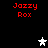 Red text 'Jazzy Rox' appears four times on a black background with two white stars and two gray stars positioned between the text blocks.