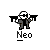 Pixel art contact sheet showing two frames of an animated buddy icon with a character holding guns and yellow muzzle flashes.