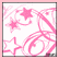 Static pixel art featuring pink stars and swirling lines on a white background with a light pink border.