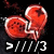 Two red heart-shaped speech bubbles with white outlines overlap on a black background, below which is pixelated text reading '3/11/13'.