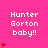 Pink background with white text 'Hunter Gorton baby!!' and red heart symbols in a pattern, showing animation changes across observations
