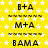 Yellow background with white stars, repeating text elements including 'B+A', 'M+A', and 'BAMA' in black pixelated font.