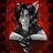Pixelated anime-style character with black and white fur, green eyes, and a red background displaying 'DOGGIE STYLE' text.