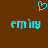 Brown background with cyan pixelated heart above two cyan pixelated 'emily' texts.