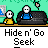 Animated contact sheet of a pixel art hide-and-seek game showing character movements across multiple frames with text labels and environmental changes.