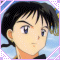 Anime-style character with black hair and blue eyes in a of six showing subtle facial expression changes against a light blue background