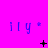 A bright pink background displays repeated blue 'ily*' text with changing black symbols below each