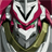 Static pixelated icon featuring a stylized character with red and white armor-like patterns, green accents on the chest, and dark gray metallic shoulder pads against a solid background.