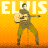 A 4x4 contact sheet of a pixelated animated icon featuring repeated frames of Elvis Presley playing guitar against an orange gradient background with "ELVIS" text above each frame.