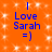 Blue text 'Love Sarah =]' on orange background with white sparkles, displayed in two identical vertical