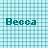 Static 50x50 pixel buddy icon with teal text "Becca" on a light blue checkered background.