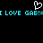 Pixelated cyan text reads "I LOVE GAB!=" with a white heart symbol above, on black background.
