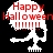 Pixelated skull with red text 'Happy Halloween !!!!!!!' over black and gray backgrounds, showing animation changes in color scheme.