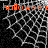 A black-and-white spiderweb pattern with orange 'halloween' text appears in three separate sections of the image.