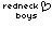 Pixelated text 'redneck boys' appears twice with a heart symbol between them on a white background.
