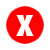 Red circular icon with white border containing large white 'X' symbol on solid red background.