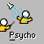 Pixelated cartoon character with white head and yellow body holding a wand, emitting blue sparkles from the wand, with red particles appearing below the wand in later frames.