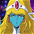 Pixelated anime-style character with long blonde hair, blue face, and red gem crown on left; green text 'Original Icons .com' on dark green background right.