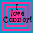 Four identical pixelated icons with pink and blue concentric squares, each displaying "I love Coder!" text in black.