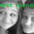 A grayscale image of a person with long hair, overlaid with green pixelated text reading 'best friend' in two