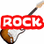 Animated sequence showing a brown and white electric guitar with red text overlays changing from 'ROCK' to 'ON'.