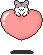 Pixelated cartoon hamster with gray ears and white face sits atop pink heart, showing subtle animation changes in posture across four views.