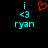 Pixelated cyan text and symbols on black background with red heart symbol in center.