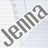 Two side-by-side animated frames of a pixelated text-based buddy icon showing the name "JENNA" in stylized lettering with alternating dark and light color schemes against a gray striped background.