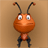 Pixelated orange insect with large white eyes, black antennae tipped in brown, and a rounded body on a solid tan background.