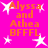 A bright pink background features orange text reading "Alyssa and Athea BFFFL" surrounded by white star shapes, with no visible animation changes across observations.