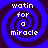 Four identical blue and dark purple spiral patterns with white text reading 'watin for a miracle' arranged in a