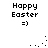 Pixelated 'Happy Easter =)' text with two distinct animated dot patterns on a white background.