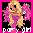 Pixelated character with blonde hair and pink accessories against a black background, with 'party girl' text at the bottom.