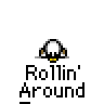 Animated contact sheet of a pixelated character rolling in various positions with "Rollin' Around" text below each frame on gray background.