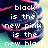 Pixelated image with white text reading "block is the new pink is the new block" over a multicolored abstract background of dark blue, pink, and light green hues.