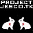 Pixelated image with white text 'PROJECT JESCO.TK' above two white rabbits with red heart symbols on their chests against a black background.