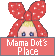 Pixelated character with red polka-dot bow and blonde hair peeking over 'Mama Dot's Place' banner in red or white background.