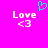 A bright pink background displays two identical pixelated 'Love <3' text pairs with a cyan heart symbol above the left pair.