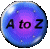 Three identical circular icons with blue-purple gradient backgrounds, each displaying "A to Z" text in black serif font.