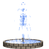 Animated fountain contact sheet showing 11 sequential frames of a circular stone fountain with blue water jets in various states of motion against white background.
