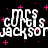 Pixelated white text reading "MCS cURLs Jackson" on black background with pink plus signs and dots, partially obscured by gray rectangle.