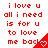 Red pixelated text on white background reads "i love u all i need is for u to love me back" with red triangular shapes containing white hearts.