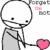 Pixelated static icon of a stick figure holding a pink heart with text above, on white background.
