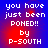 Pixelated text on a blue-red gradient background reads "you have just been PONED!! by p-SOUTH" in four identical