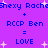 Purple background with blue pixelated text and white starbursts, repeating 'Shexy Rachey' + 'RCCP Ben = LOVE' in two mirrored
