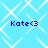 Light blue background with white geometric patterns and four instances of 'Kate<3' text in dark blue pixelated font.